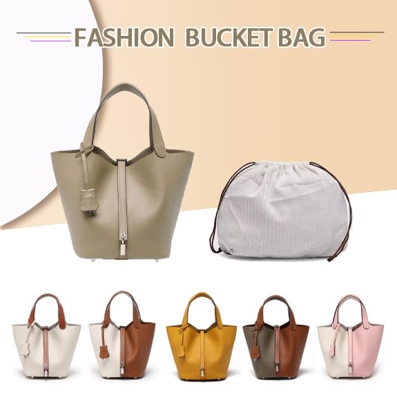 Genuine Leather Bucket Bag for Women, Lock Design Vegetable Basket Bucket Purses for women, Wome’s Handbag3