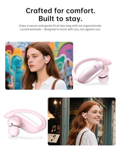 Image of Bluetooth Earbuds with Earhooks 48H Playtime,IPX7 Waterproof Wireless Headphones with Bluetooth 5.3,ENC Noise Cancelling Mic,Lightweight Fit for Office,Travel Gym Daily Style (Pink)