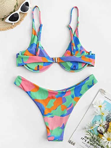 Zaful Underwire Colorblock Tie Side String Bikini Swimwear High Cut Thong Bikini Set #TOP2