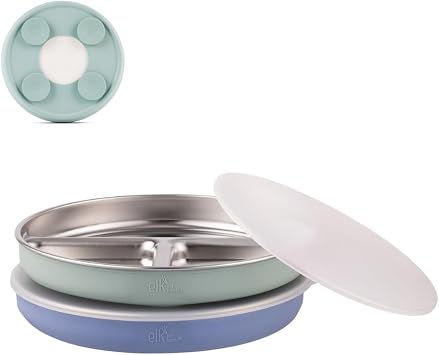 Elk and Friends Kids/Toddler 7.8" Stainless Steel Divided Plate + Lid | 2pk