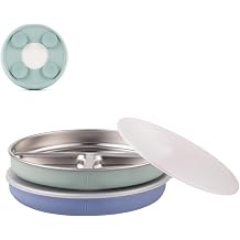 Elk and Friends Kids/Toddler 7.8" Stainless Steel Divided Plate + Lid | 2pk