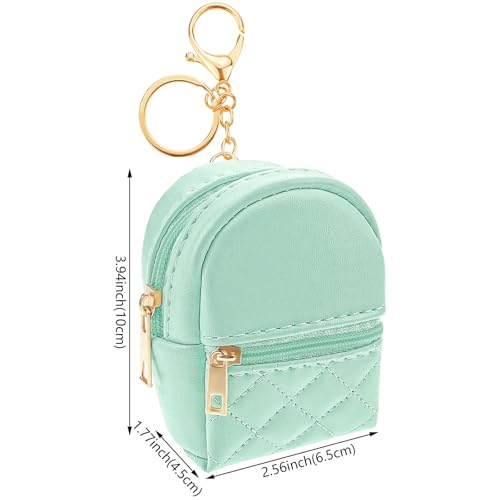 Aswewamt 4 Pcs Mini Backpack Cosmetic Bag Keychain PU Leather Lipstick Holder Cute Case Coin Purse Wallet Card Holder Data Cable Organizer Zipper Pouch for Women (Blue+Brown+Green+Purple)2