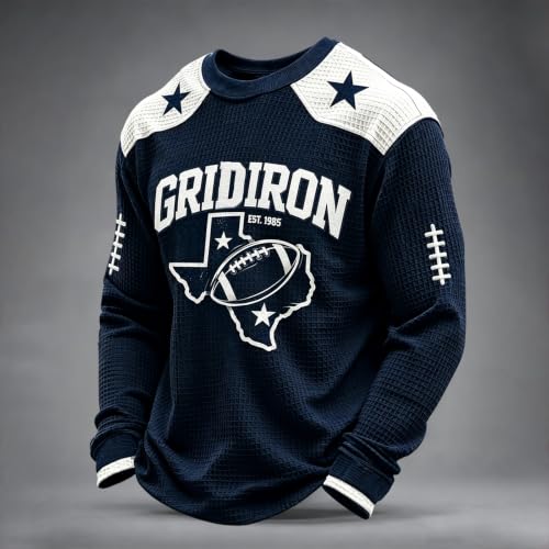 Mens Rugby Shirt Long Sleeve Waffle Knit Casual Game Day Pullover - image 2