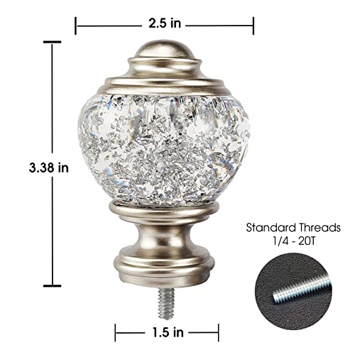 Ilaisihome Decorative Curtain Rod Finials, Polyresin Round Silver Foiled Clear Finials thumb #2