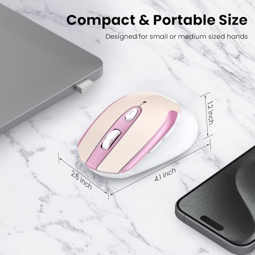 Image of RaceGT Wireless Mouse 2.4 GHz with USB Receiver, 15 M Connection, Ergonomic Wireless Mouse, Silent Wireless Mouse, Wireless Mouse for PC, Laptop, Macbook, Windows, MacOS, Linux - Pink