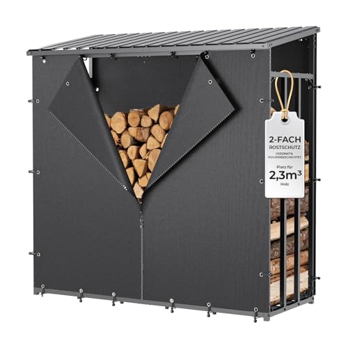 CHOSHOME Kaminholzregal Aussen 185x70x185cm, Metall Wetterfest Brennholzregal Außen XXL, Anthrazit Garten Kaminholzunterstand 3,3 SRM / 2,3m³,...