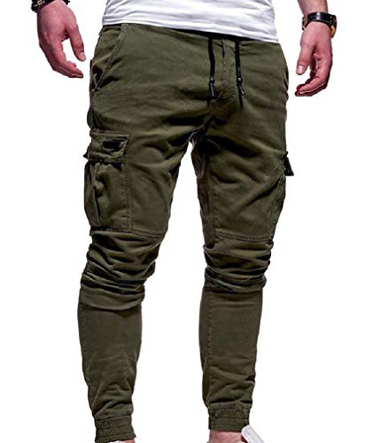 VITryst-Men Calça de corrida masculina com ajuste atlético e bolsos laterais, Verde, L