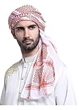 Men Arab Shemagh Headscarf Muslim Desert Keffiyeh Headwear, Red&White