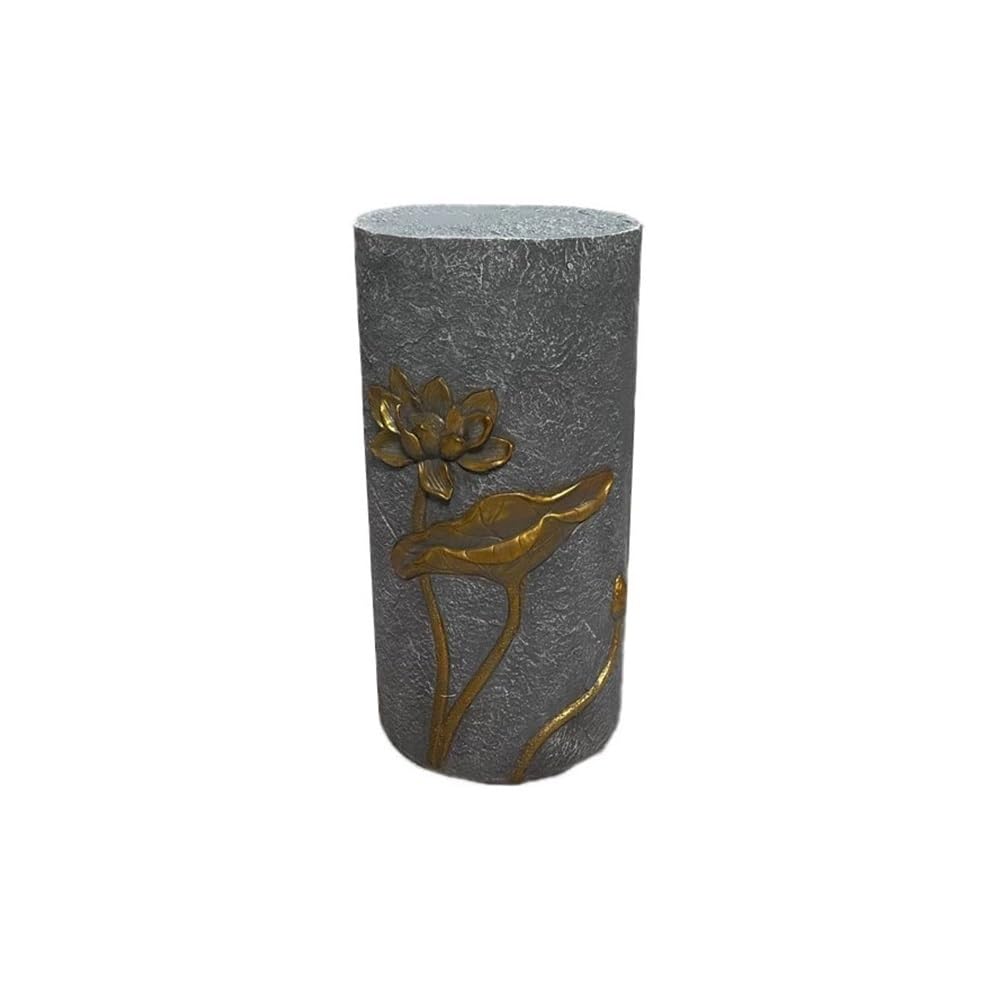ZENY896V Home Cylindrical Imitate Rocks with Lotus Flower Motifs New Chinese Plant Base Display Stand Decor