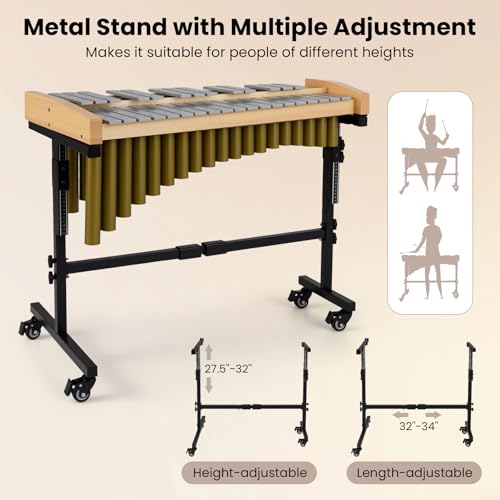 Image of Giantex 32 Note Glockenspiel Marimba with Adjustable Stand & Wheels, Metal Xylophone Percussion Instrument with Aluminum Bars, Resonator Tubes & Mallets for Classroom, Students & Performance