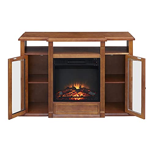 GOOD & GRACIOUS Electric Fireplace TV Stand, Fit up to 55\" Flat Screen TV with Two Cabinet and Three Open Shelves Entertainment Center for Living Room, Cherry - Thumbnail 6