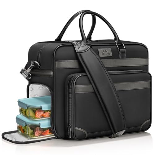 MATEIN Laptop Bag with Insulated Lunch Compartment, 16 Inch Mens Briefcase, Water Resistant Anti Theft Business Laptop Messenger Shoulder Bags, Computer Carrying Case for Office, Black