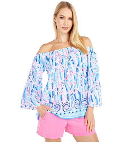 Lilly Pulitzer Nevie Top Skim Blue Reel Nauti Engineered XS