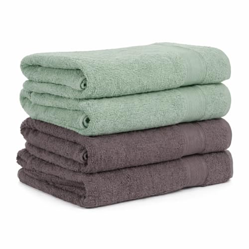 Image of Arvind 100% Cotton Towels for Bath | Towels for Bath Large Size | 500 GSM Bath Towel - Soft & Absorbent | 4 Piece Bath Towel for Men /Women | Urban Comfort | 70 cm x 140 cm - Aqua & Dark Grey