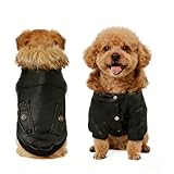 NAMSAN Dog Coats for XS Small Medium Dogs, Winter PU Leather Jacket for Puppy Male, Windproof Waterproof Dog Warm Coat Cold Weather Clothes, Black S