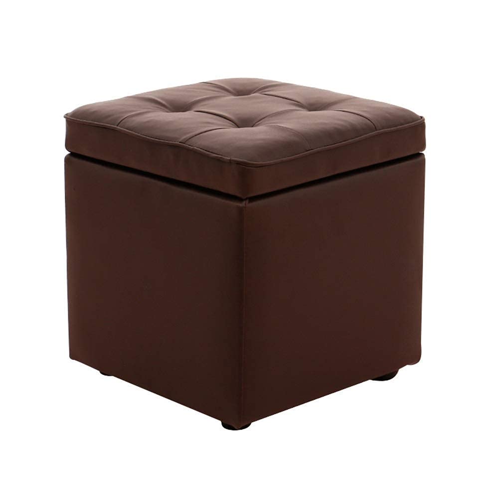 Pouf et repose-pieds grand stockage en tissu marron 31x31x35 coffre de rangement