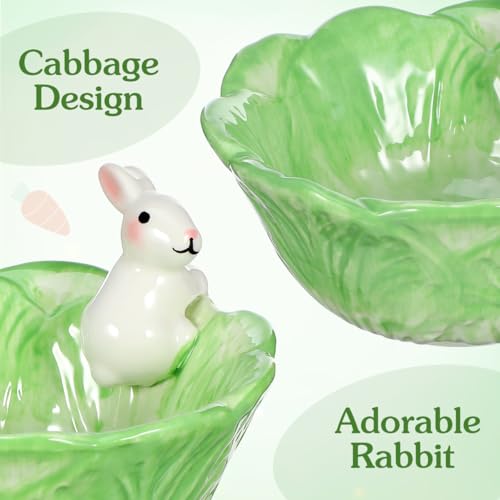 Bol à dessert lapin en céramique pour table de Pâques verte - 5