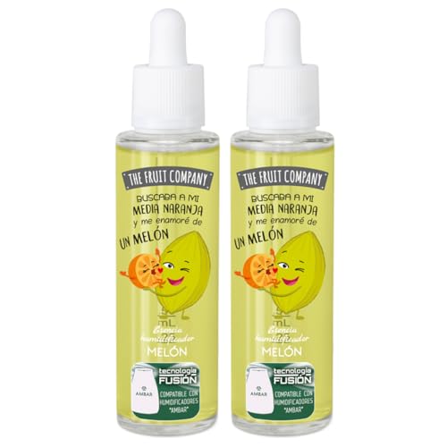 The Fruit Company Esencia para Humidificador 50 ml – Aromas Fresa Nata, Melón, Moras o Coco – Esencia Hidrosoluble Aromaterapia – Aroma Intenso para Difusor (Melón)