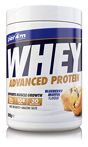 Per4m Protein Whey Powder | 30 Servings of High Protein Shake with Amino Acids | for Optimal Nutrition When Training | Low Sugar Gym Supplements (Blueberry Muffin, 900g)