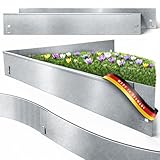 Rasenkante Metall - 5,70m Verlegelänge - Garten Metallbeeteinfassung 18,5cm hoch - Stabile Metallbeetbegrenzung feuerverzinkt - 5er Set Metallrasenkante je 1,2m Länge - Verformbar & Ultraleicht
