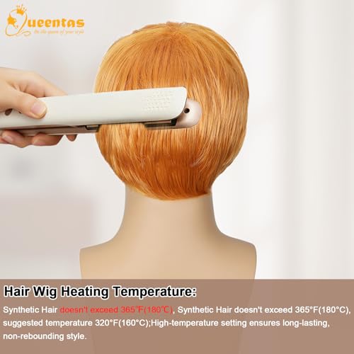 Image of QUEENTAS Men's 8 Inch Light Orange Natural Straight Wig, Heat Resistant Synthetic Glueless Wig for Halloween Cosplay Unisex Daily Wear