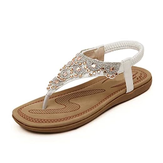 Sandaler Sommar Dam Sandaler Ankel Strǎp Rosa Vita Festskor Strandsandaler Bohemiska Dam Fritidsskor Platta Skor Damsandaler (Vita 4)