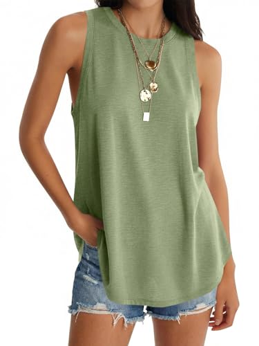 Image of UNCLECAT Womens Oversized Long Tank Tops Summer Sleeveless Tunic Tops | Loose Fit Flowy Tunic,Casual Basic Tank Tops,Workout Tank Tops,Yoga Gym Tees,High Neck,Solid Color