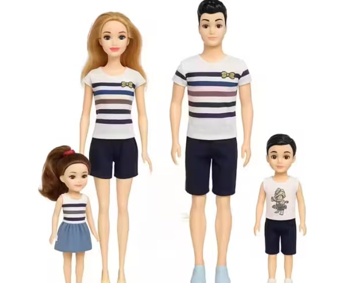 Complete Family Dolls Toy Set – Includes Father, Mother and 2 Kids – Role Play Figures in Multicolour Clothes-picture-18