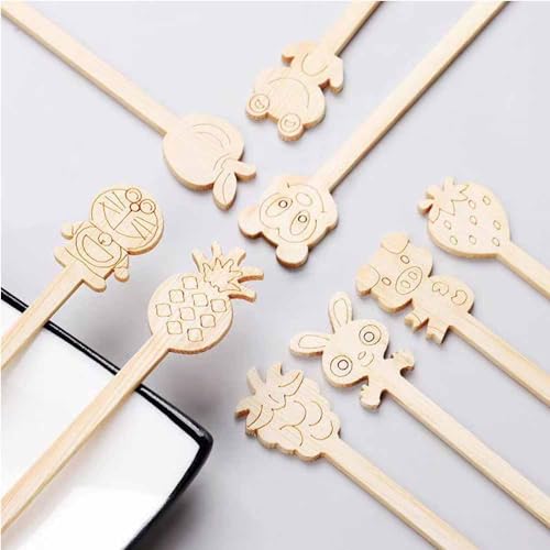 Cartoon Natural Bamboo Skewers for Food Appetizers 3.5 4.7 Inch Toothpicks Wood Cocktail Picks Fruit Kababs, Barbecue Snacks, Natural Wooden Paddle Skewer Mini Food Sticks (4.7” 100pcs) - Thumbnail 5