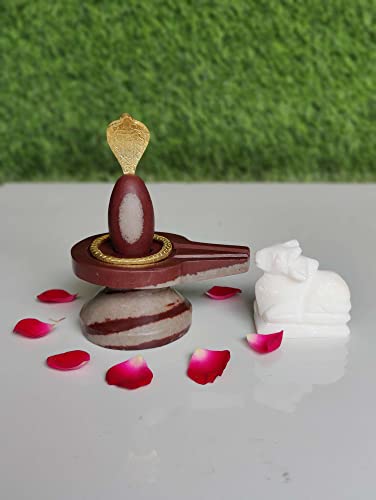 Image of 2 Inch Orignal /Natural Swayambhu Narmadeshwar Lingam with 4 Inch Jaldhari, Nandhi for Home Puja