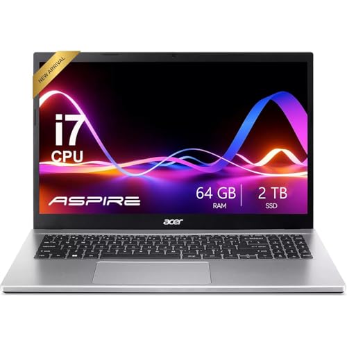 acer Aspire Premium Laptop Featuring Backlit Keyboard | Intel Core i7-1255U up to 4.7GHz | 64GB RAM - 2TB PCIe SSD | 15.6' FHD Display | Advanced Wi-Fi 6 | Iris Xe Graphics | Webcam | Win11 Pro