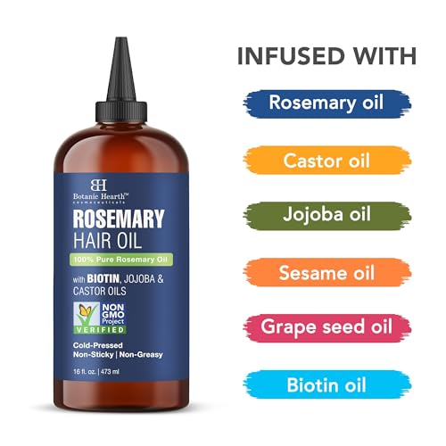 Image of Botanic Hearth Rosemary Oil for Hair Growth - 16 Fl oz | Enriched with Biotin, Castor & Jojoba | Hair Relaxers & Dry Scalp Treatment | Color Safe | Suitable For All Hair Types