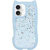 MC Fashion for iPhone 17 Case, 3D Cat Ear Glitter Shockproof Protective Cover with Sparkle Filling (Blue)