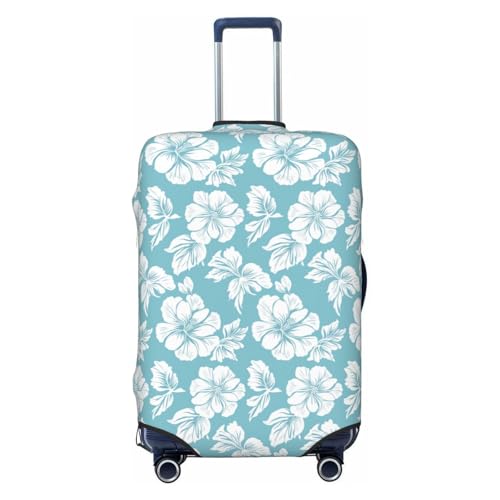 White Hibiscus Flower On Light Blue Elastic Travel Luggage Covers Dustproof Scratch-Resistant Suitcase Protector Fit 22-24 Inch