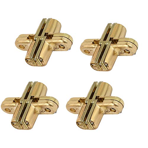 Hidden Hinge, 2pairs Invisible Hinge 180 Degree Gold Zinc Alloy Invisible Folding Door Cross Hidden