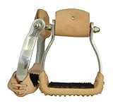 AJ Tack Wholesale Aluminum Barrel Racing Stirrups Leather Tread with Stitched on Rubber Pad Silver