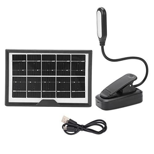 Solar Clip on Book Light LED Reading Light USB Rechargeable and Solar Powered, 3 Color Temperature Flexible Neck& Clip on Black