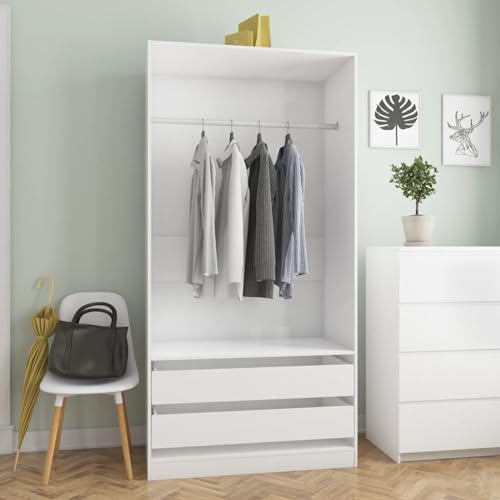 ShGaxin Armadietto, Armadi Camera da letto giovanile, Armadio Ropero, Camere da letto per la gioventù complete, in truciolare Bianco lucido 100x50x200 cm