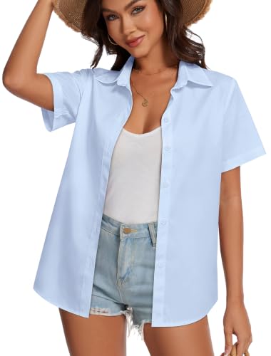 Image of Women Hawaiian Shirt Button Down Summer Tops Beach Short Sleeve Blouse