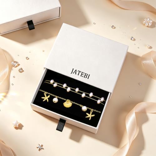 JATEBI 2 Pack Shell Starfish Bracelet Adjustable Starfish Sea Shell Pearls - 4