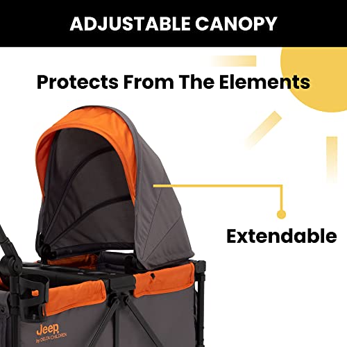 Image of Jeep Sport All-Terrain Stroller Wagon by Delta Children - Includes Canopy, Parent Organizer, Adjustable Handlebar, Snack Tray & Cup Holders, Grey /Bonfire