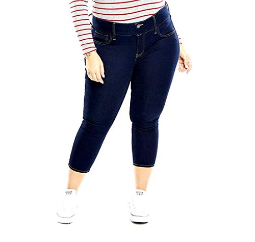 1826 Women's Plus Size Stretch HIGH Waist Denim Jeans Capri Dark Blue & Black