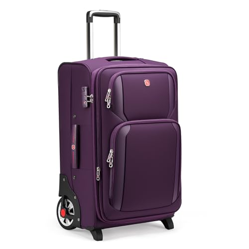 Laduga Softside Expandable Luggage with Large Steel Wheels Checked-Luggage Suicase (Purple, 29-Inch)