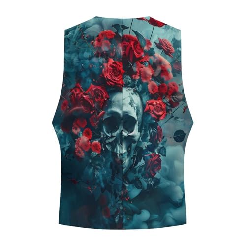 Rose Skull Men's Suit Vest Waistcoat Vests Formal Dress with 2 Pockets for Business Casual Tuxedo4