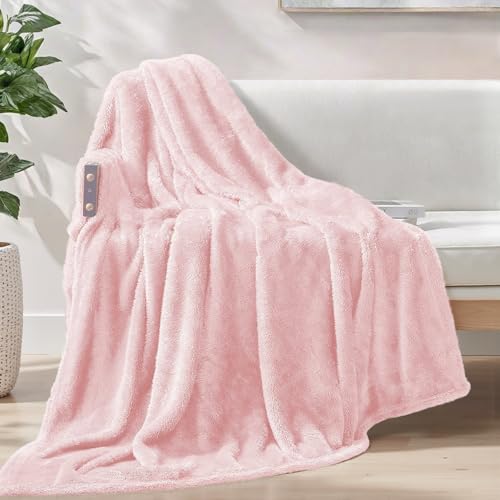 Exclusivo Mezcla Kuscheldecke Decke, Superweich, Flauschig und Plüsch Fleecedecke Sofadecke Wohndecke für Ganzjahreszeit, 130 x 170 cm, Hellrosa