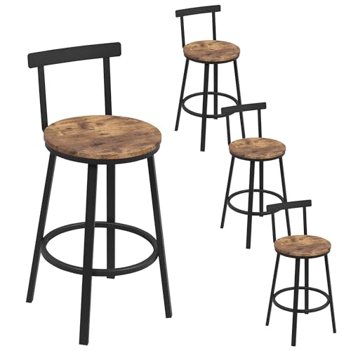 WOLTU Tabouret de Bar Lot de 4 avec Repose-Pieds et Dossier, Tabouret Haut sans Accoudoir, Cadre en Métal, Marron Rustique, BH430vbn-2