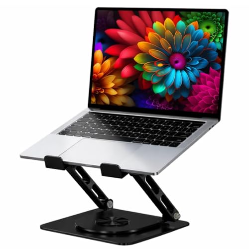Image of Dyazo Foldable 360 Rotating Laptop Stand | Adjustable Height & Angle Laptop Riser with Swivel Base & Anti-Slip Grip | Fits Upto 15.6 inch Notebooks | Compatible for MacBook, Dell, HP, Lenovo & More-Black