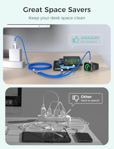 Image of 2Pack Multi Charging Cable for Apple Watch Charger 4 in 1 Travel Essentials RV Camping Essentials USB C /L /Micro Compatible with iWatch Series 11-1 /iPhone 17 /16 /15 /Android Airplane Gadgets-4FT /Blue