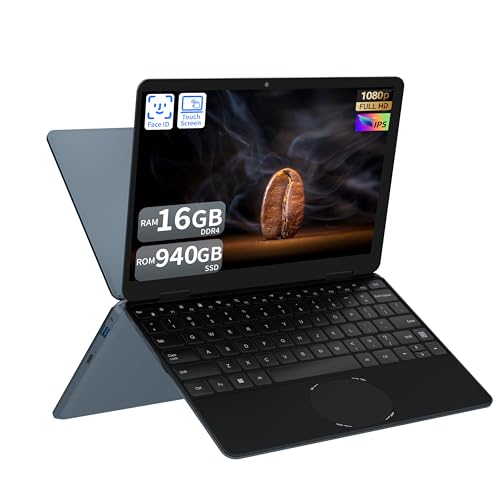 Ordenador portátil convertible 2 en 1 con pantalla táctil de 11' FHD IPS 1920 x 1200, procesador N150 de 12ª generación, 16 GB de RAM DDR4, SSD M.2 rápido, rotación de 360°, diseño ultraligero para