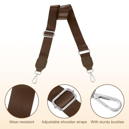 Image of uxcell Wide Shoulder Strap, 3.8cm Adjustable Purse Strap Replacement Crossbody Strap for Shoulder Bag Wallets, Dark Brown, Silver Square Mouth Buckle